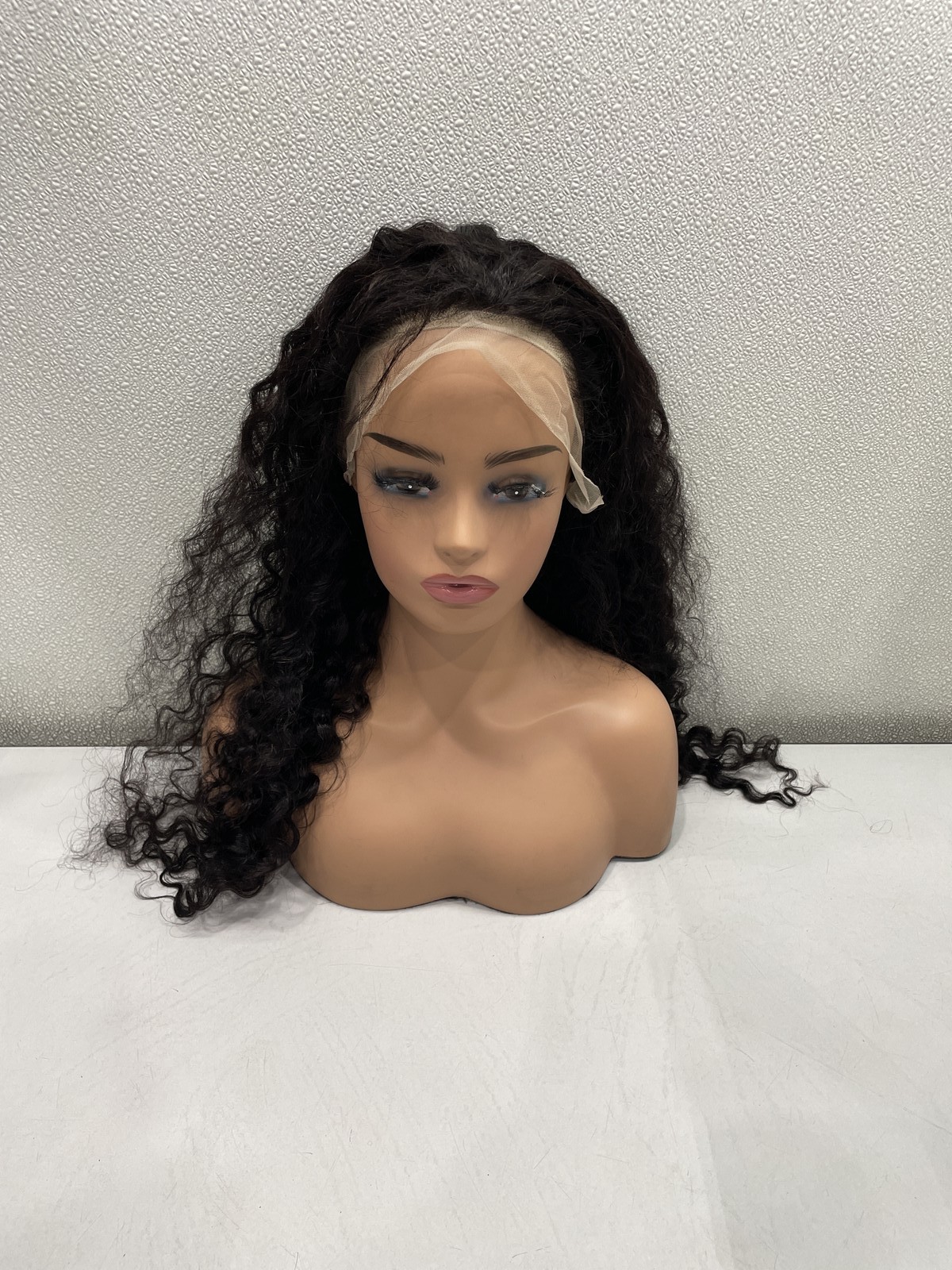 Natural Black Deep Wave Human Hair Blend 13×4 Lace Front 180% Density Wig, 26″