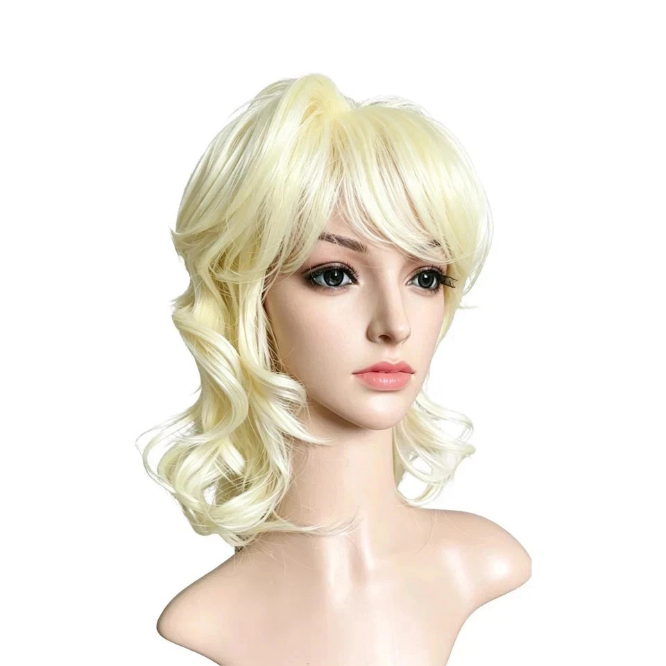 Short Blonde Wig Curly Wave Bob Wig With Bangs For Women Synthetic Nat