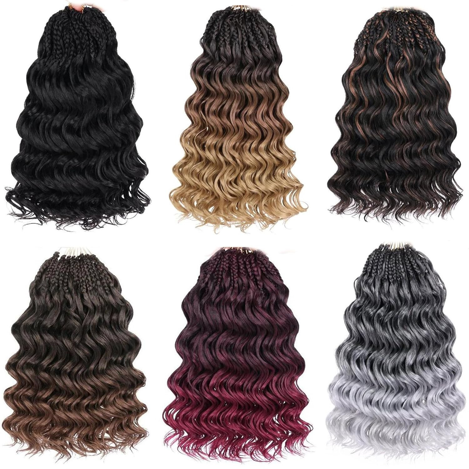 8 Packs Pre Looped Ocean Wave Crochet Hair 18 Inch Synthetic Braids Black Mix…