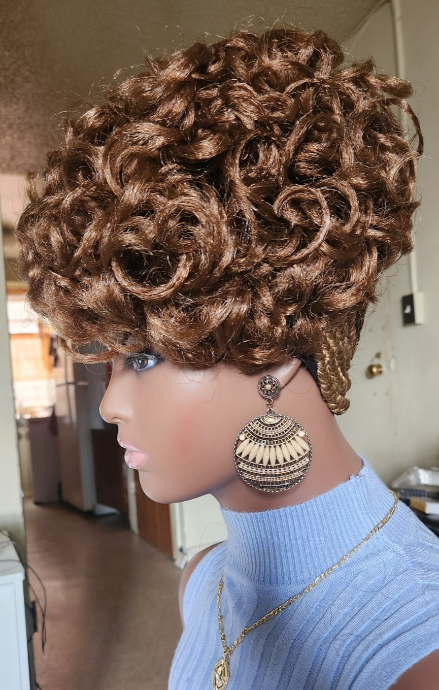 Fully Hand Braided box curly Mohawk braids cornrow wig Brown/Dark brown