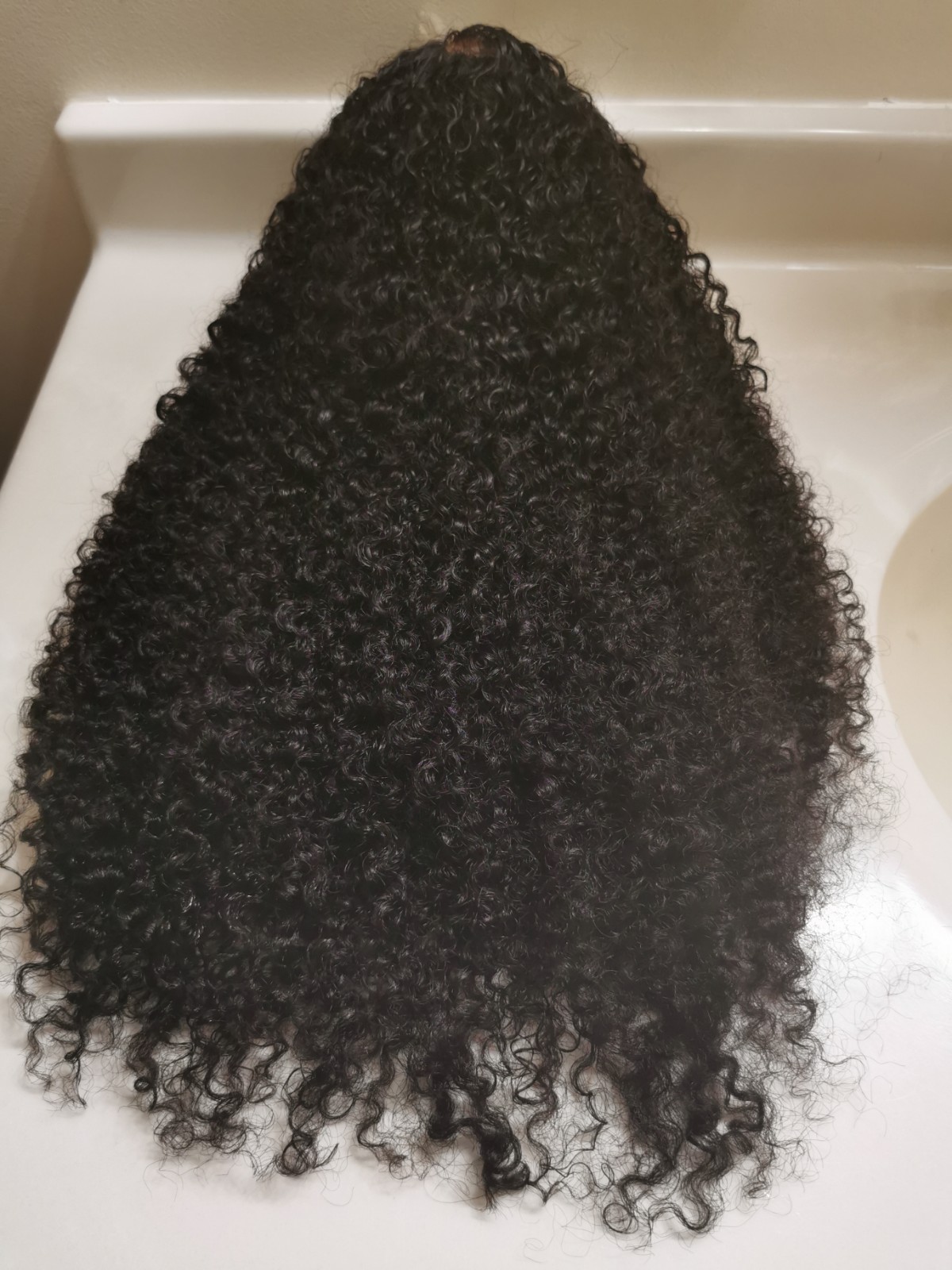 Quality Natural Black Jerry Curly Human Hair Glueless Closure Wig 24″ Handmade