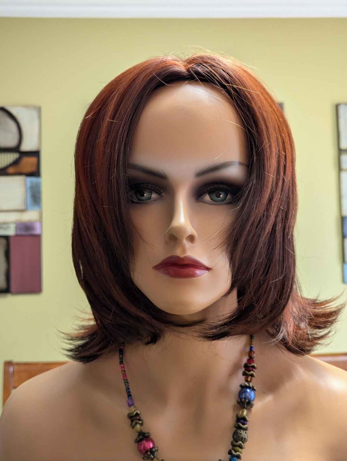 Mid Length Synthetic Layer Cut Wig Color Bright Auburn 33/130 Partial Skin Top