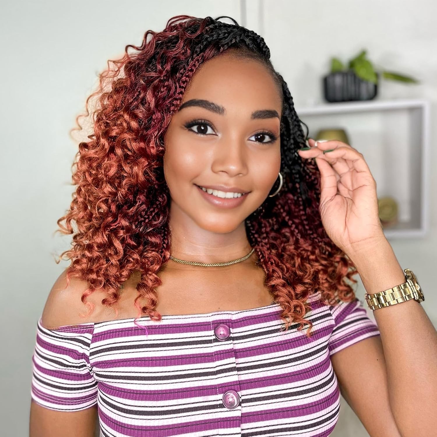 14 Inch Goddess Box Braids Crochet Hair Curly Ends 9 Packs Pre Looped Boho Cr…