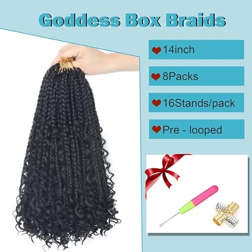 Goddess Box Braids Crochet Hair With Curly Ends 14 Inch 14 Inch (Pack of 8) 1B