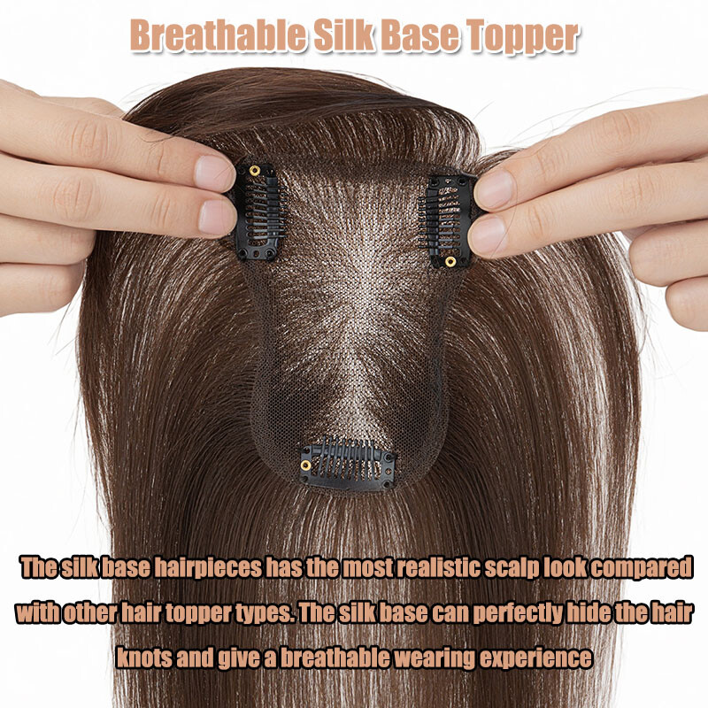 100% Remy Human Hair Topper Clip In Top Full Lace Base MONO Toupee Hairpiece US
