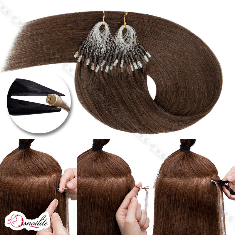 Micro Ring Loop Beads Tip Remy Human Hair Extensions Thick Full Head Black Brown