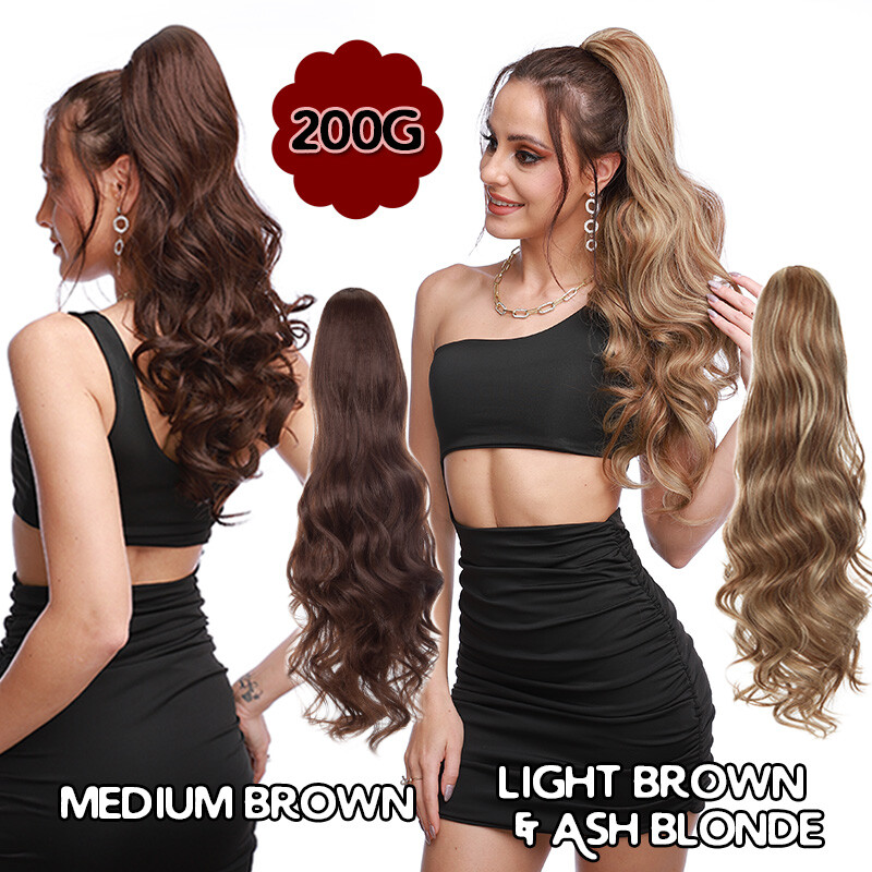 Synthetic Long Drawstring Clip in Ponytail Hair Extensions Natural Curly Wavy US