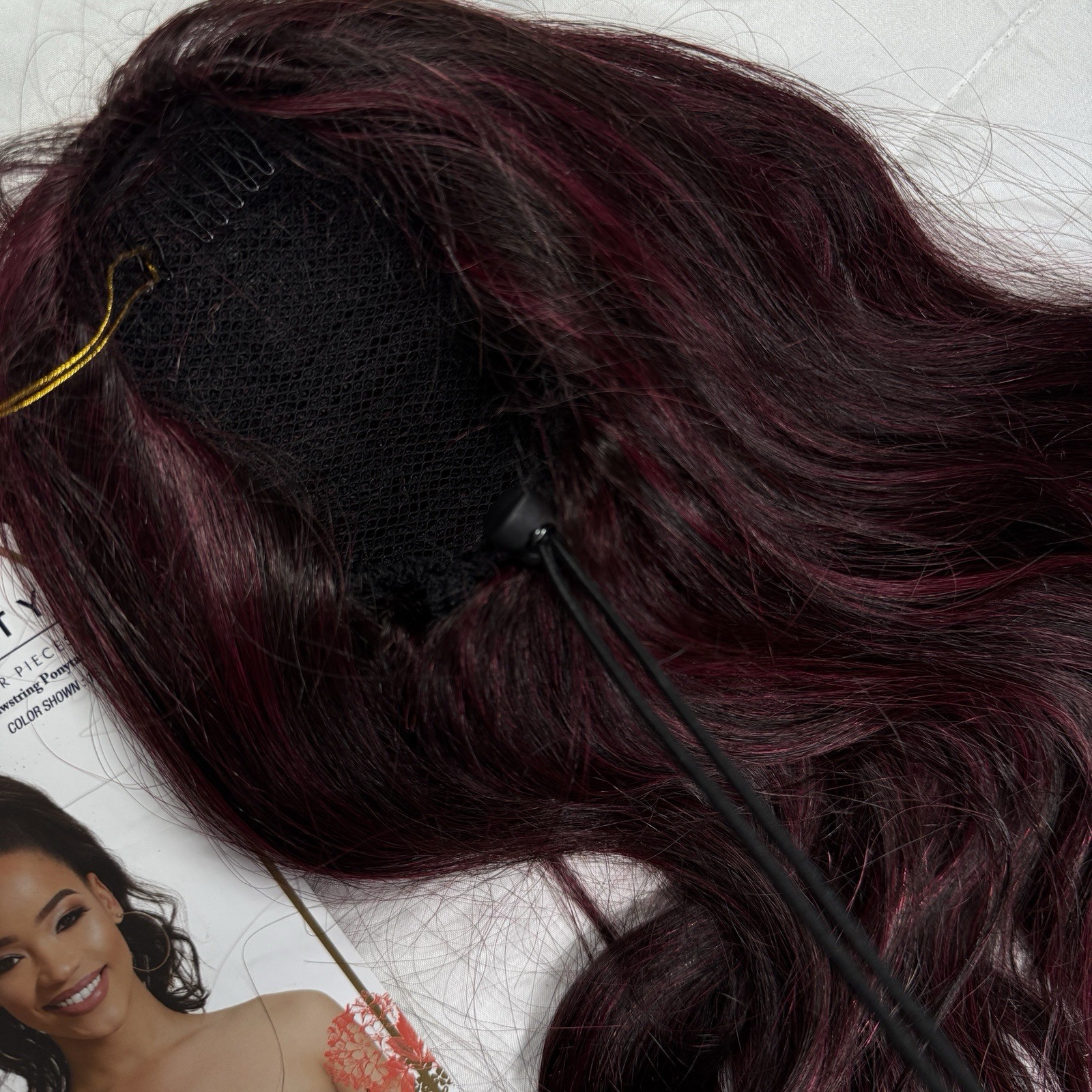 100% Human Hair Wig Ponytail Burgundy Drawstring Ponytail Color F1B/BURG