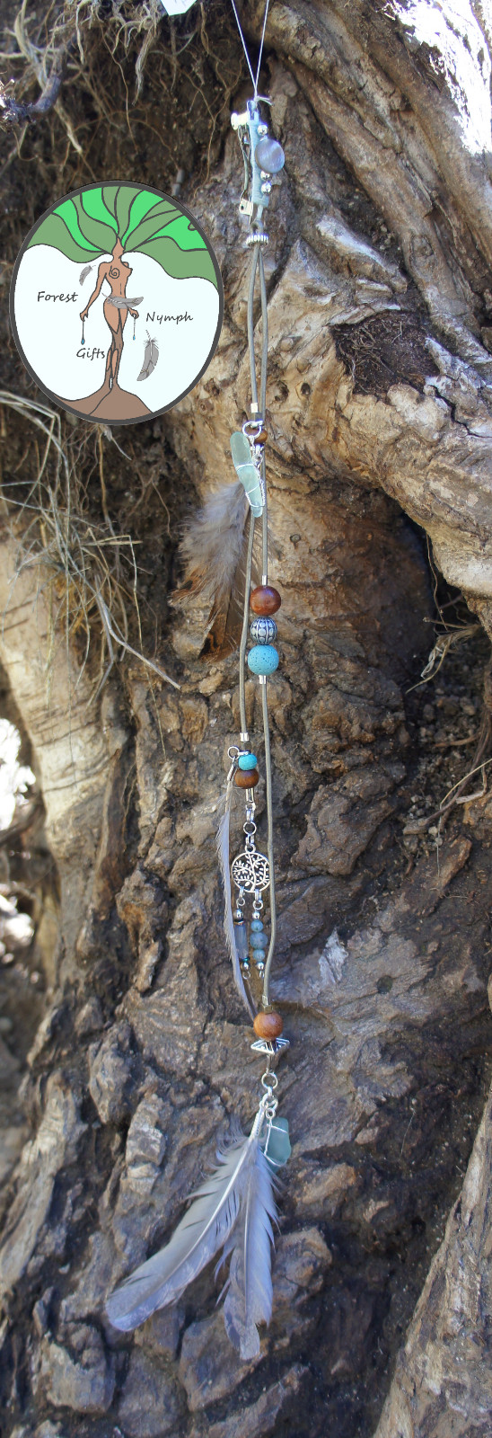 Boho Hair Extension Barette Clip-on Feather Leather Blue Silver