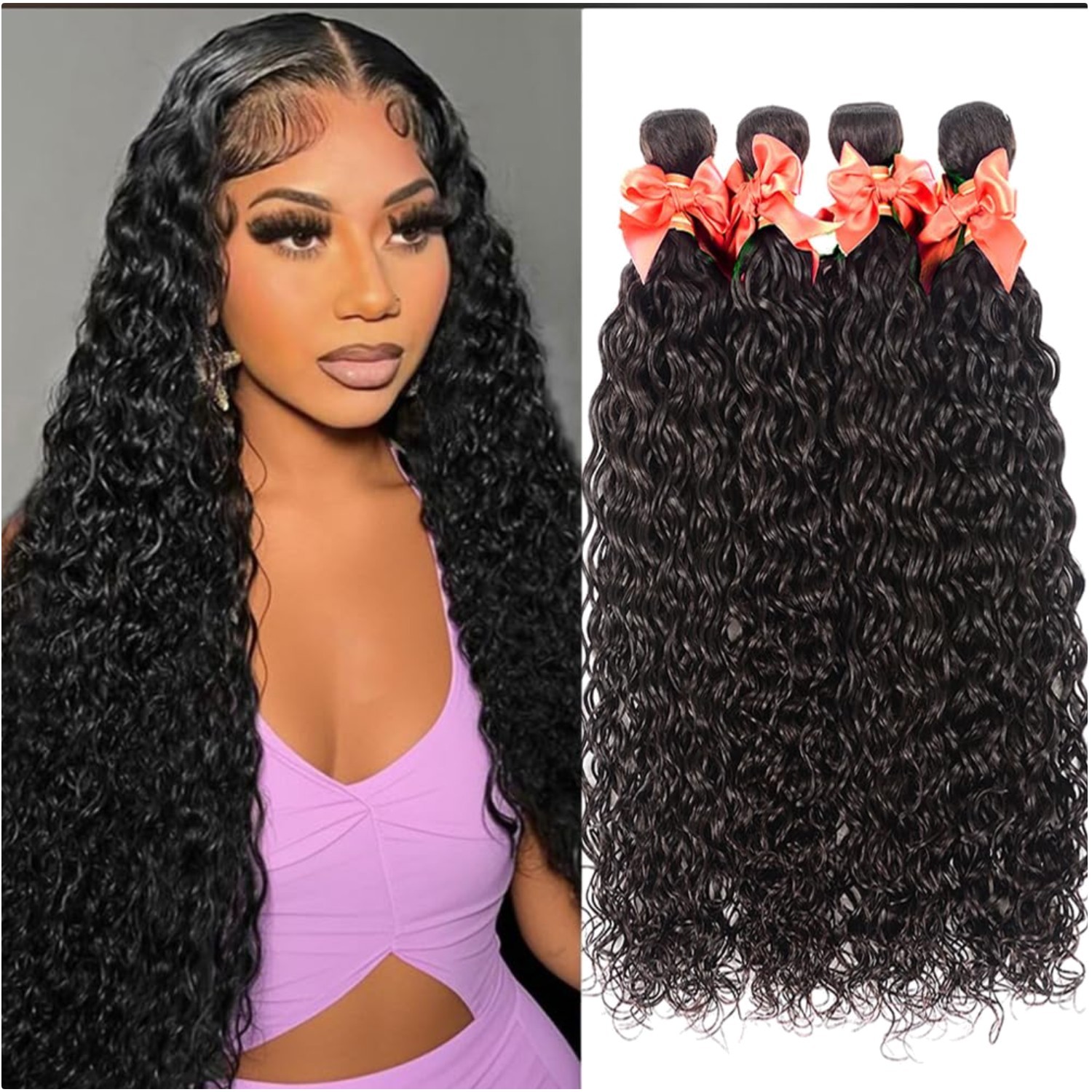 Luxurious Water Wave Human Hair Bundles – Natural Black, 22-28 Inch Extensions