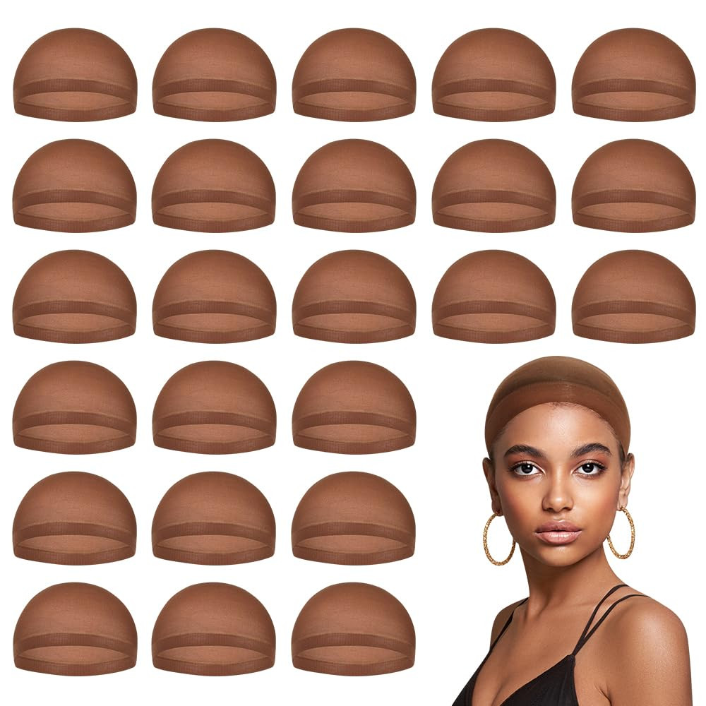 Brown Wig Caps for Women, Stocking Cap for Lace Front Wig, Dark Brown 24 PCS