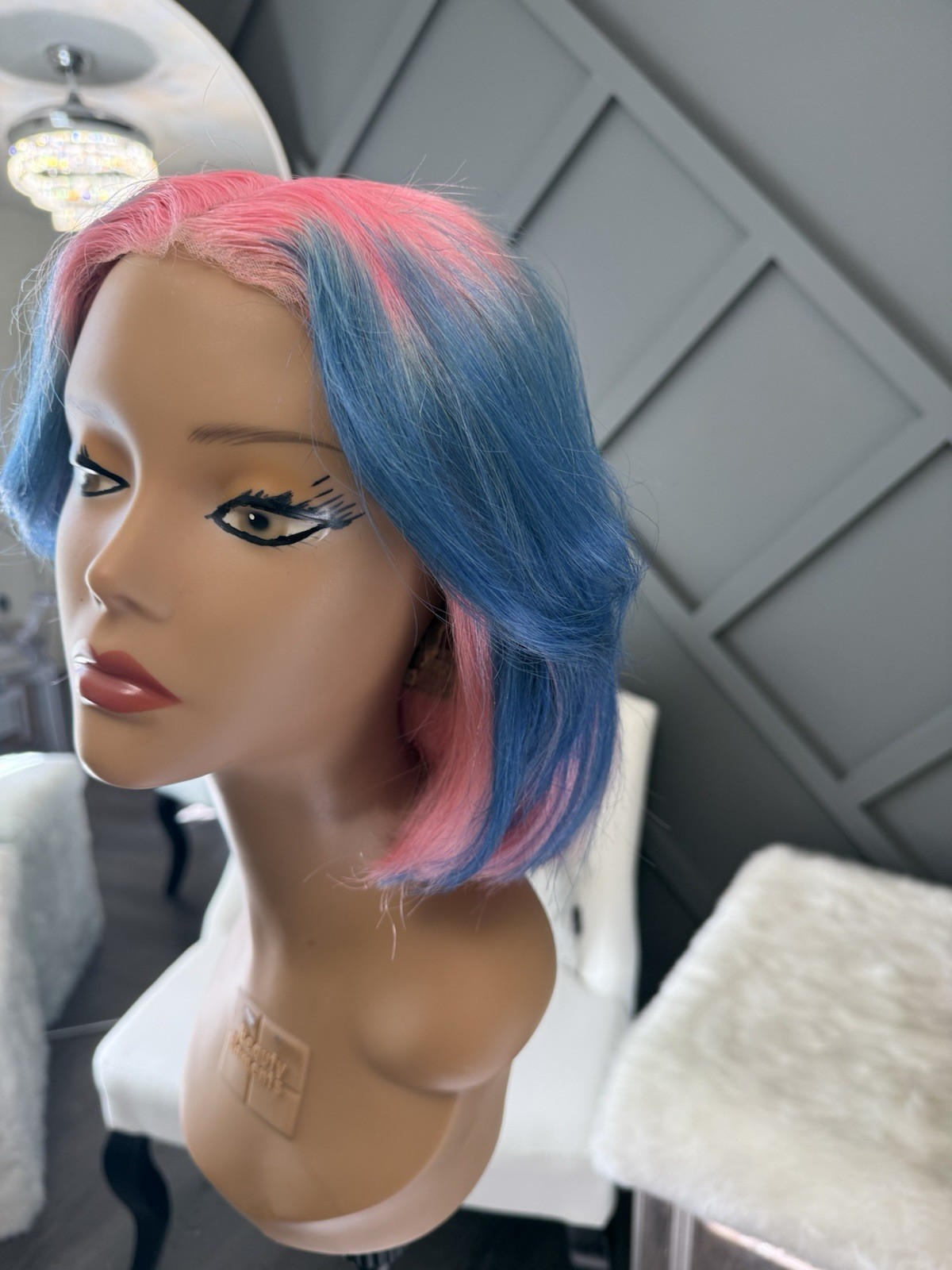 Custom Color Lace Front Wig Human Hair | Bob Cut Wig | Pink & Blue | Baby Shower