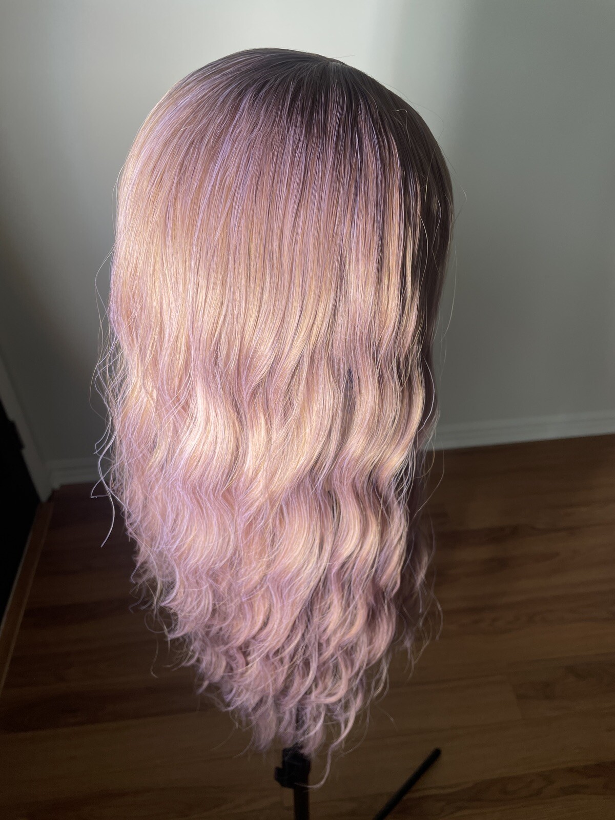 wig, Cosplay 26” Lilac Pink Rose Gold, Synthetic, Bangs, Straight Wavy