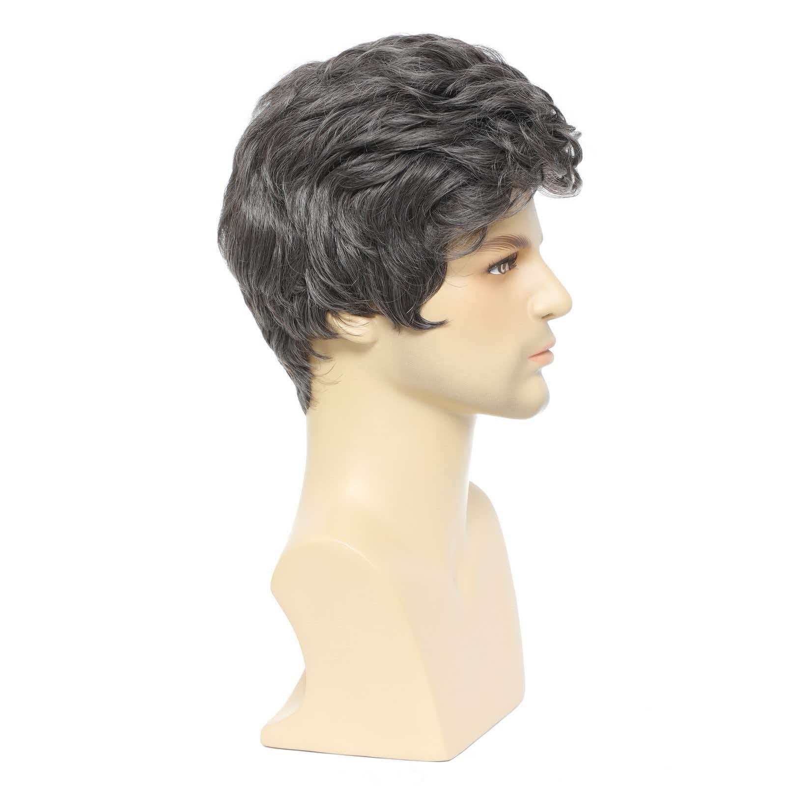 Men’s 6in Short Silver Gray Wig Full Heat Resistant Synthetic Cosplay Party