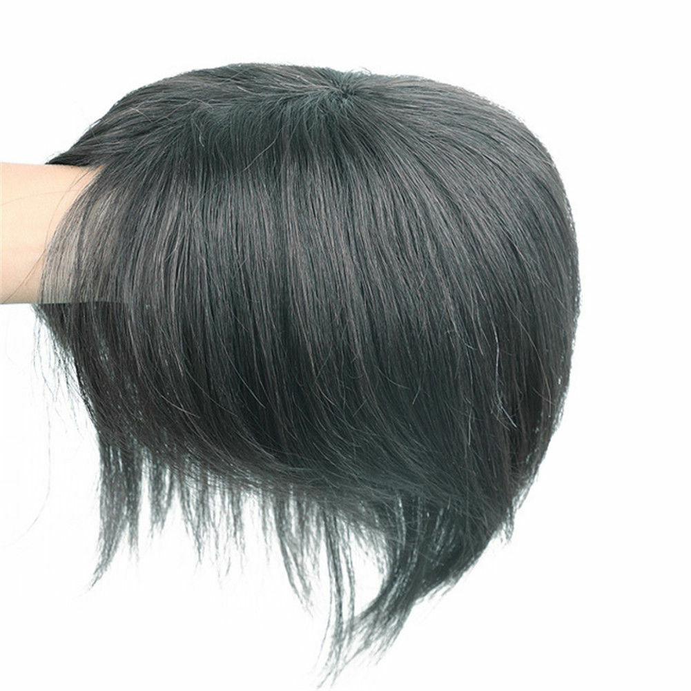 100% Real Human Hair Topper Toupee Clip Hairpiece Bangs Bob Top Straight Wig