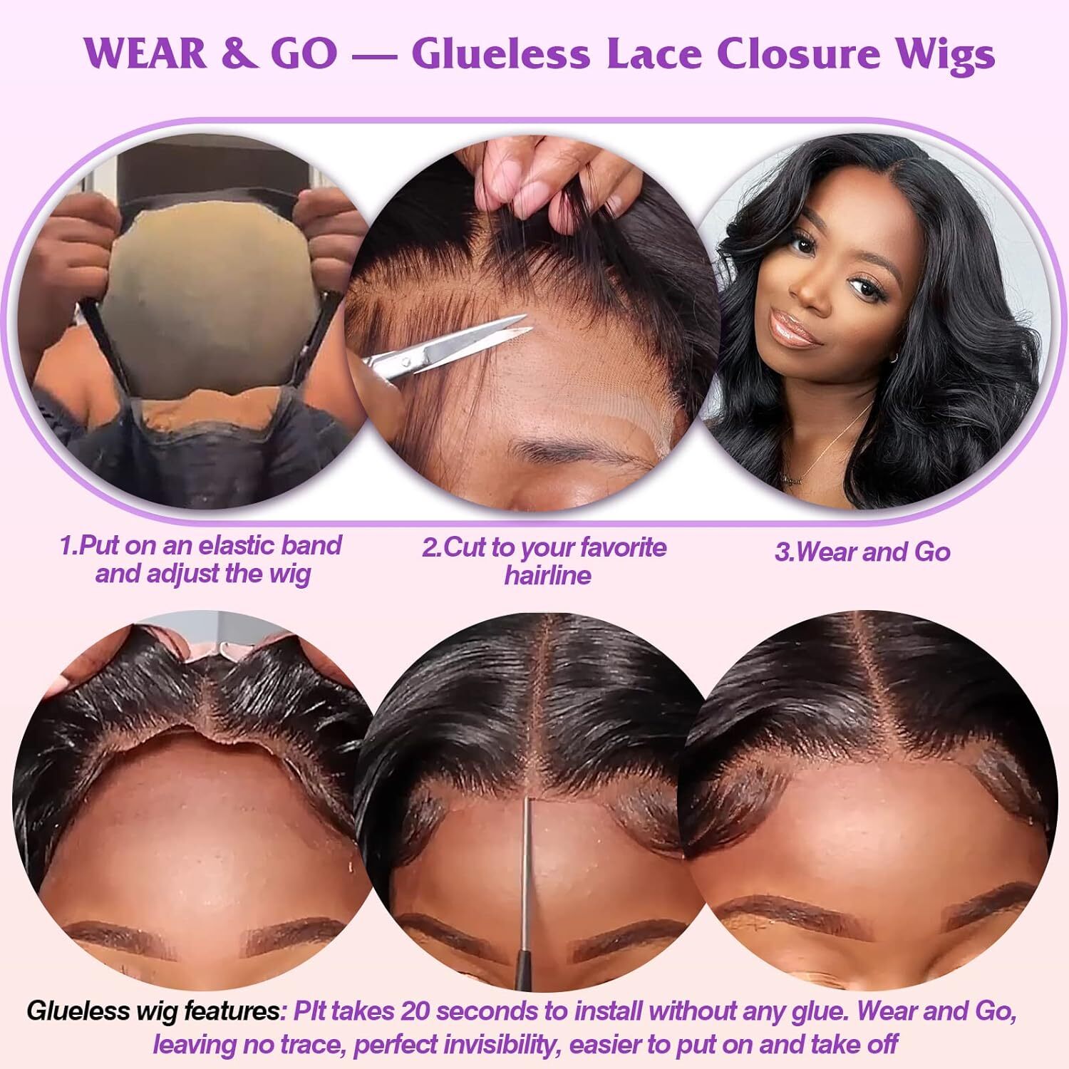 Wear Go Glueless Wig Pre-Cut 5*5 HD Lace unprocessed Human Hair Black Body Wave