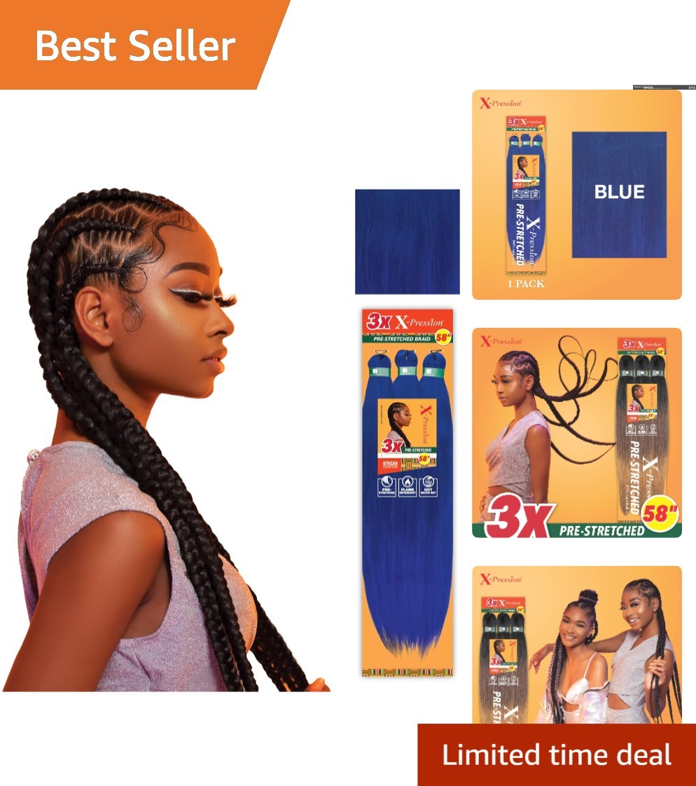 X-pression 58″ Blue Flame Retardant Kanekalon Braiding Hair for Stylish Twists