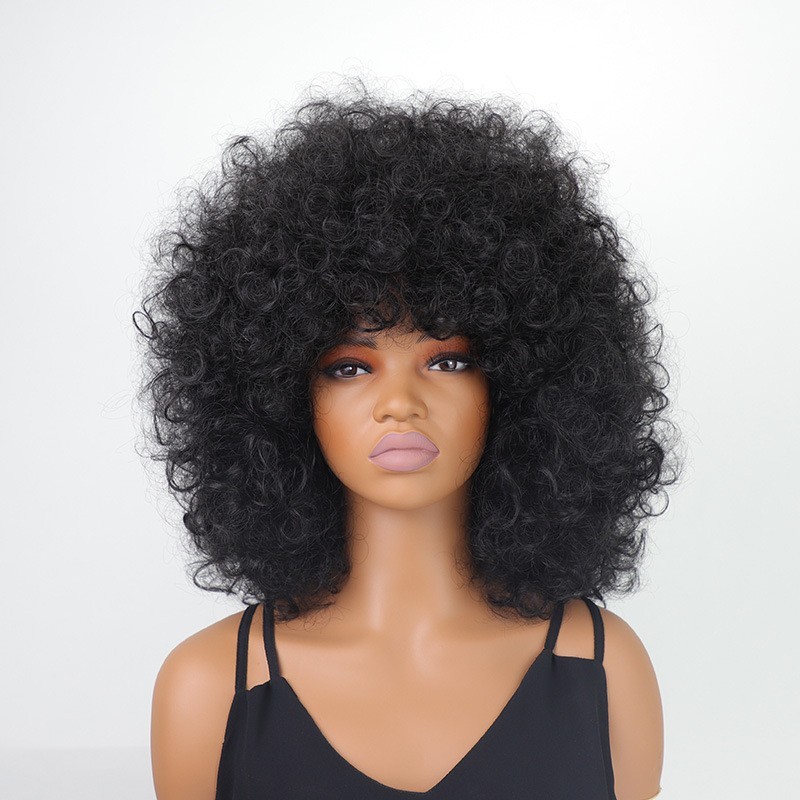 Afro Fluffy Curly Wavy Black Color Synthetic Hair Wig Women Soft Natural Party
