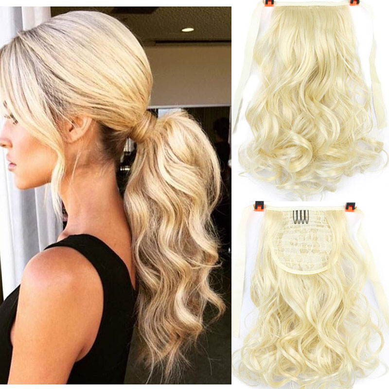 16-24″ Thick 100% Human Hair Drawstring Clip in Remy Wavy Ponytail Extensions