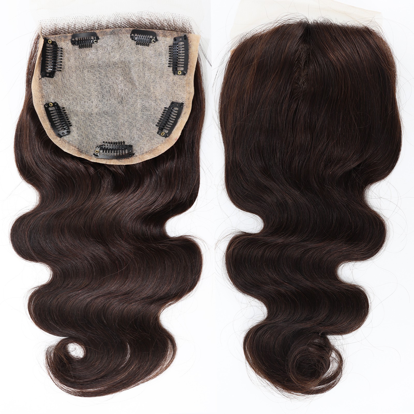 Real Human Hair 12×13 Silk Base Topper Lace Front #2 Brown Wave hair extensions