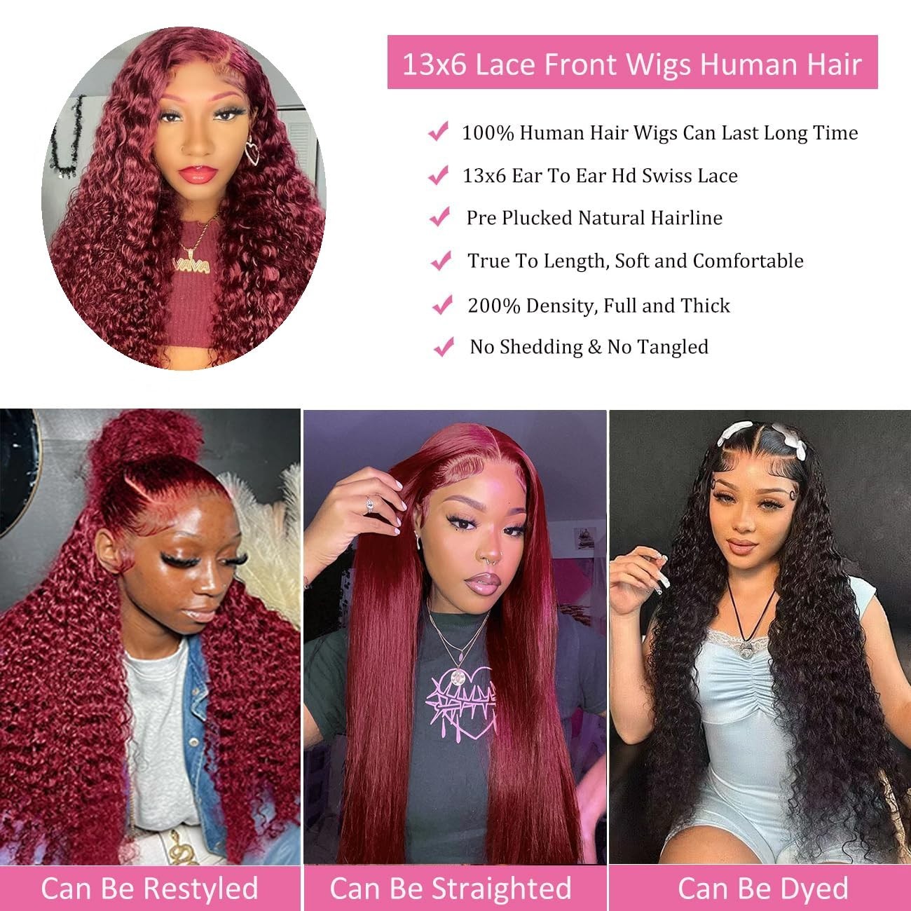 30 Inch Burgundy Human Hair Wig – 13×6 Lace Front Deep Wave Style