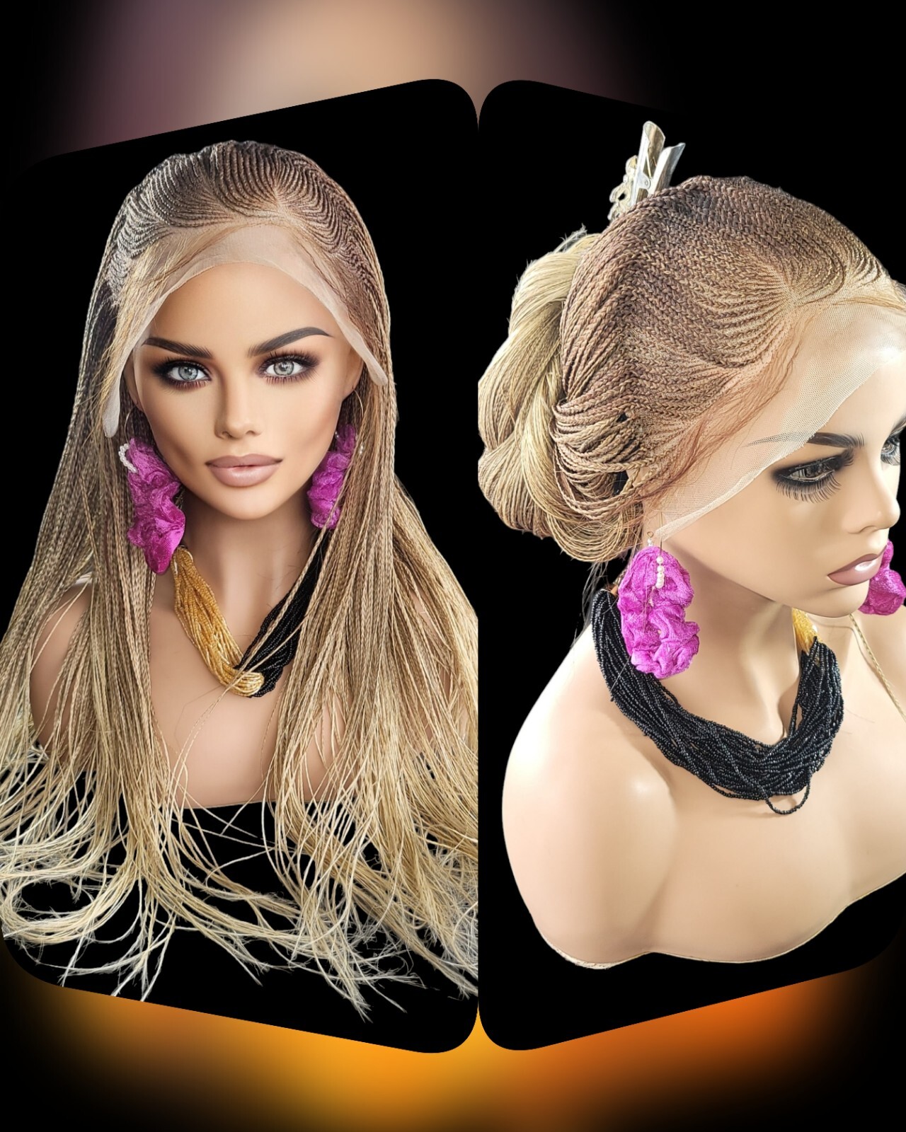 Braided Wig Full Lace Glueless Micro Braids 22” Ombre Blonde Long Handmade NWT