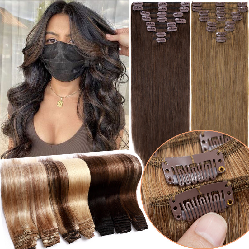 Clip In Extensions Clip On 100% Real Human Hair Extensions Full Head Balayage US