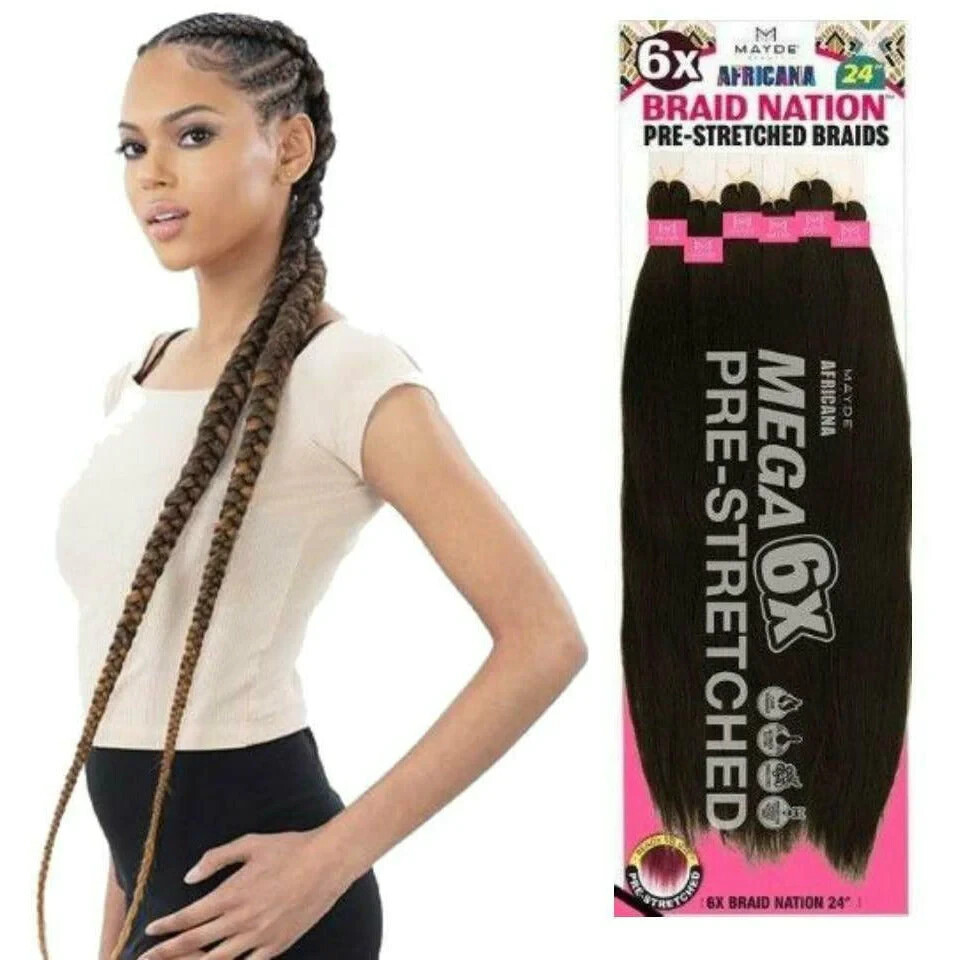 Mayde Africana Braid Nation Pre Stretched Braiding Hair Color T530 24in 6 Pack