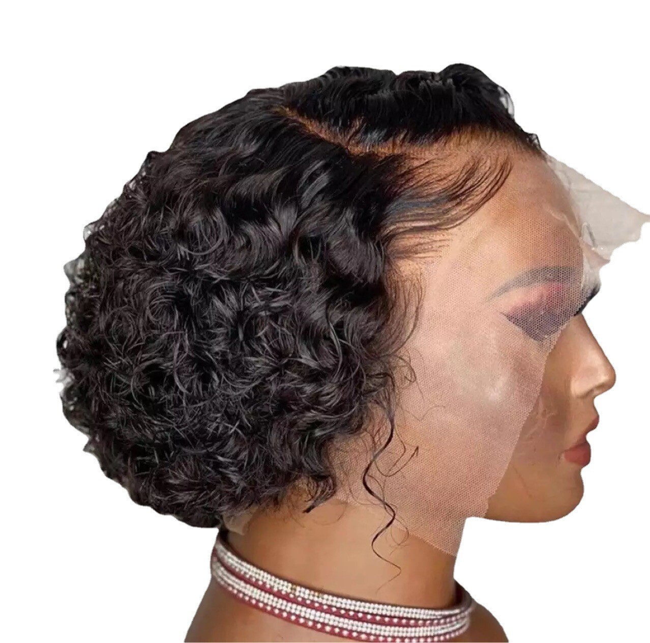 1 Set Short Deep Wave 13×4 Lace Front Wig Curly Human Hair Wigs Synthetic Hair