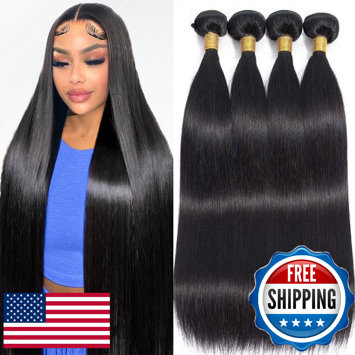 Yifute 16A Human Hair Bundles, 10 10 10 10 Inch Brazilian Straight Bundles Human