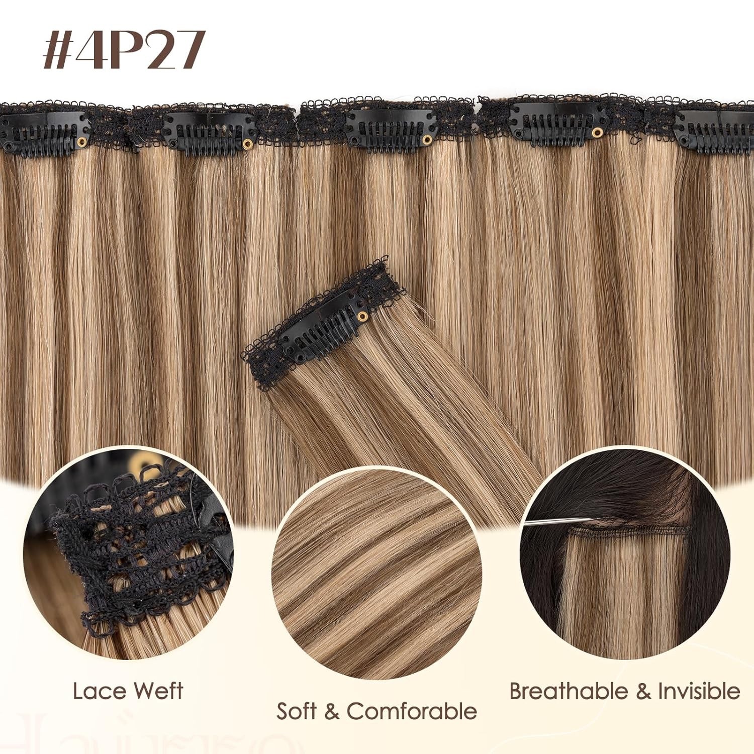New Real Human Hair 6 Piece Clip Ins Extensions 33g 12″ #4P27 Brown & Blonde
