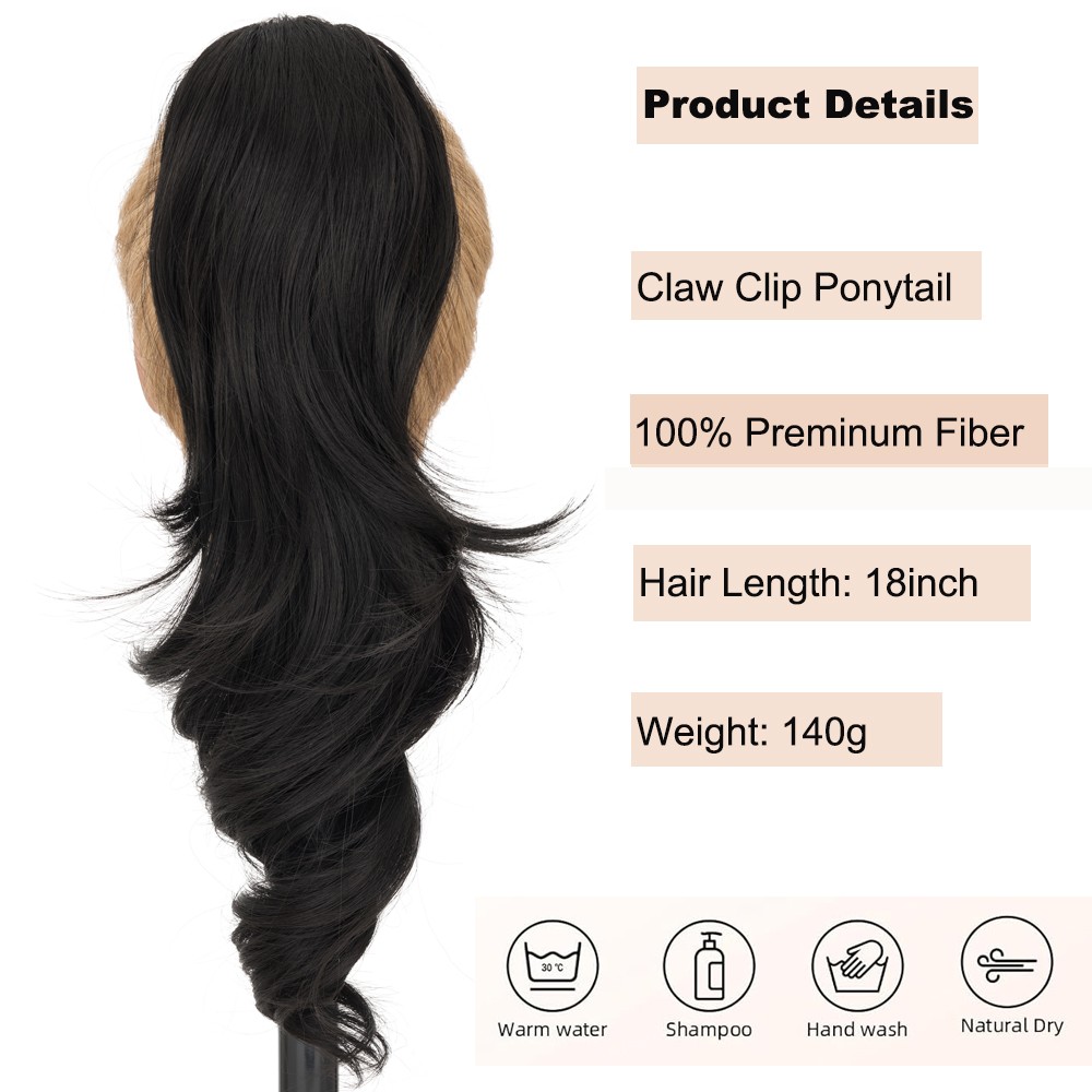 18″ Claw Clip Ponytail Extension Clip On Pony Tails Hair Extensions for Women US