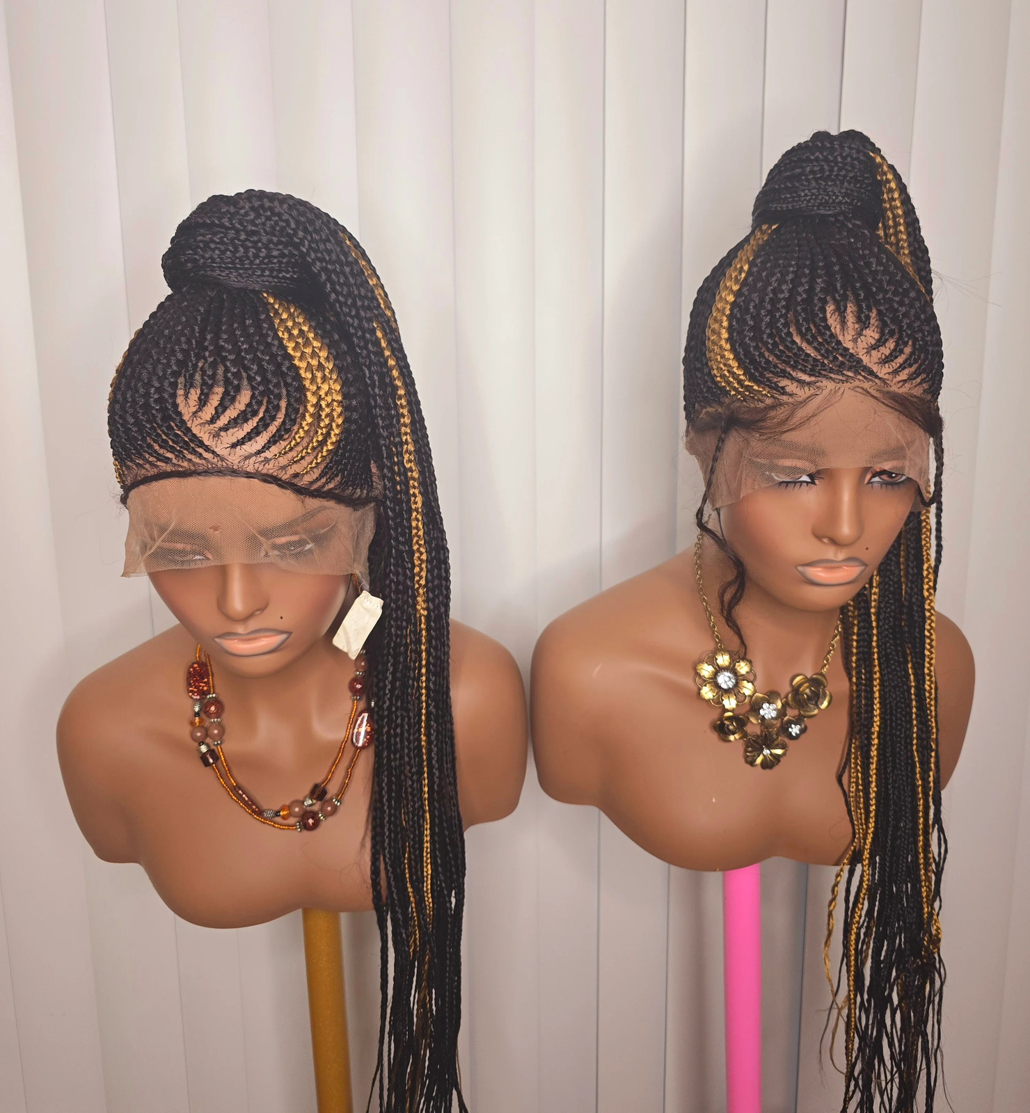 Black and Gold Full Lace Synthetic Braided Wig for Classic Ladies Easy to Style