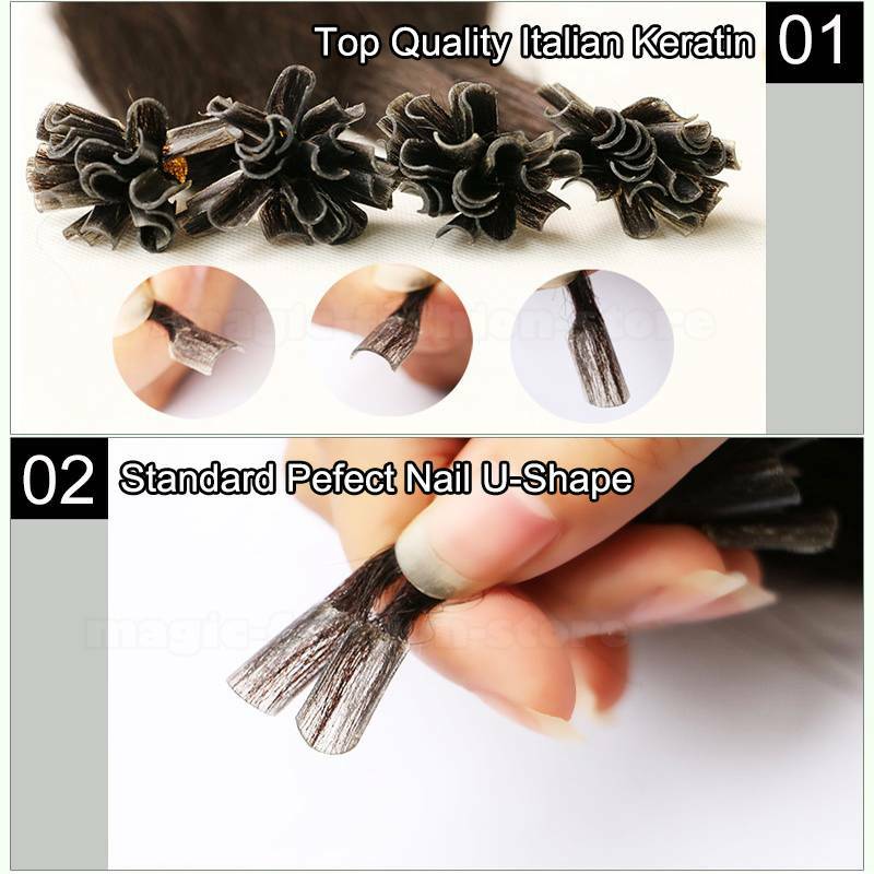 Keratin Fusion Pre Bonded Nail U Tip Glue 100% Virgin Human Hair Extensions 24in