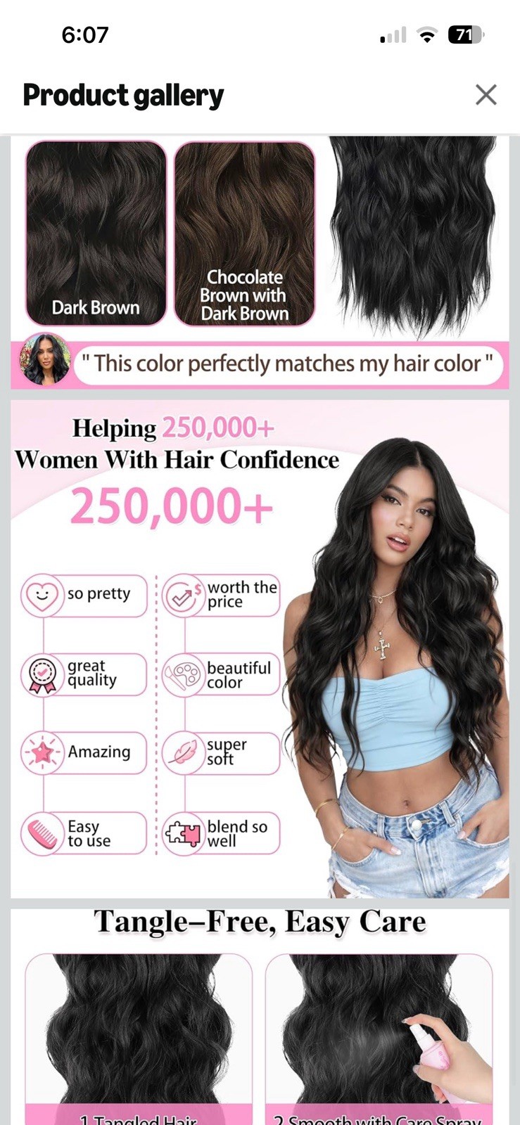 ALXNAN Clip in Long Wavy Synthetic Hair Extension 24 Inch Black Brown 4PCS Thick