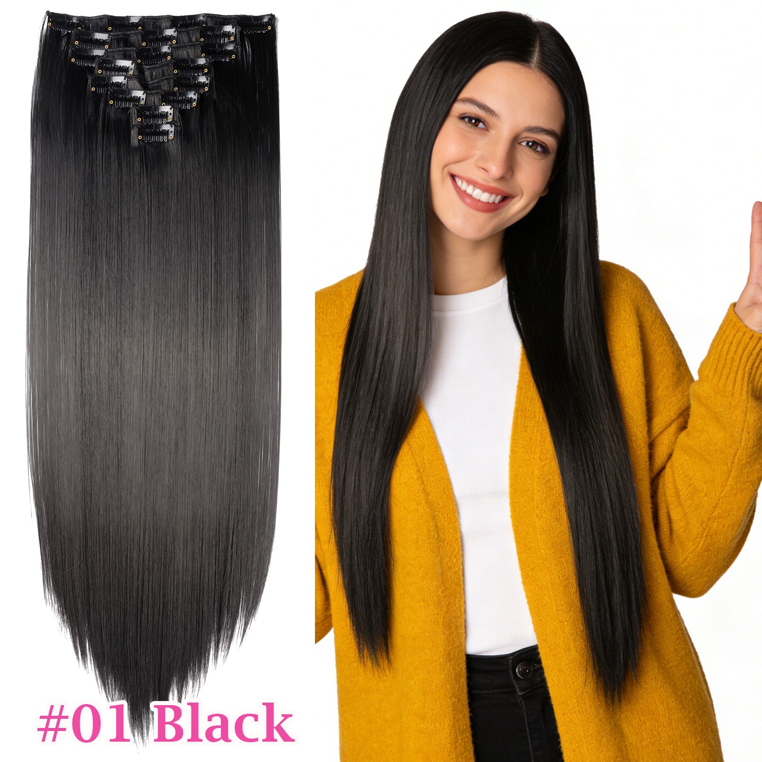 8PCS 18CLIPS THICK 100% Real Natural Clip in AS Human Hair Extensions Full Head