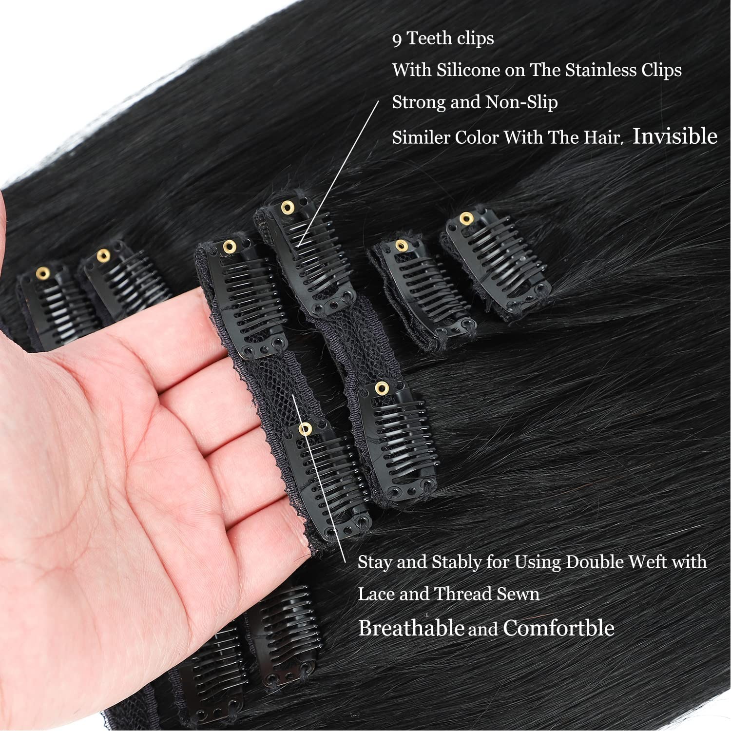 Clip in Hair Extensions Real Human Hair 14Inch 120g/set Straight Hu… Fast Ship