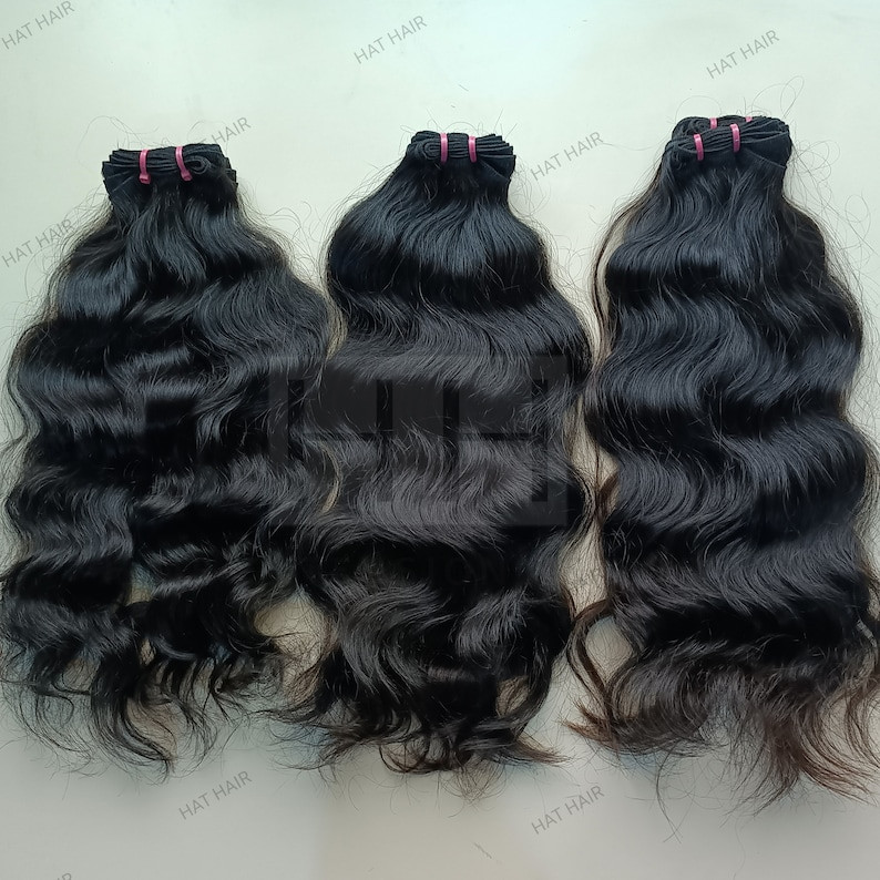 14 inch Raw Indian Wavy Human hair extensions Machine weft, Raw Unprocessed bund
