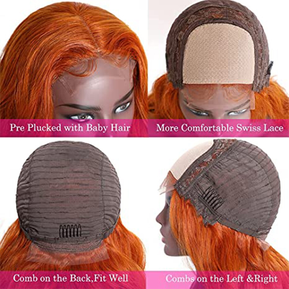 Peruvian Body Wave Human Hair Wig Silk Base Lace Closure Wigs Ginger Orange Full