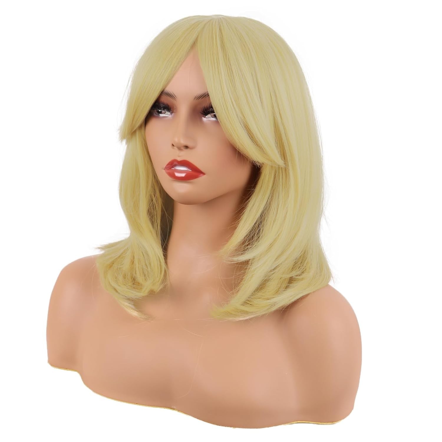 18 Inch Heat Resistant Layered Bangs Wig in Modern Mixed Blonde – Daily Use
