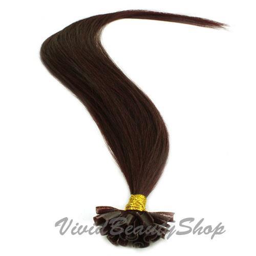 25 Pre Glued Bond U Tip Keratin Straight Remy Human Hair Extension Dark Brown #2