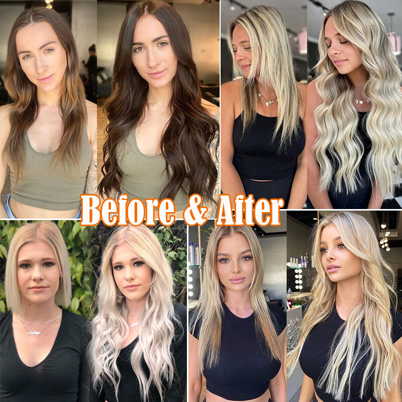 Clip In Extensions Clip On 100% Real Human Hair Extensions Full Head Balayage US