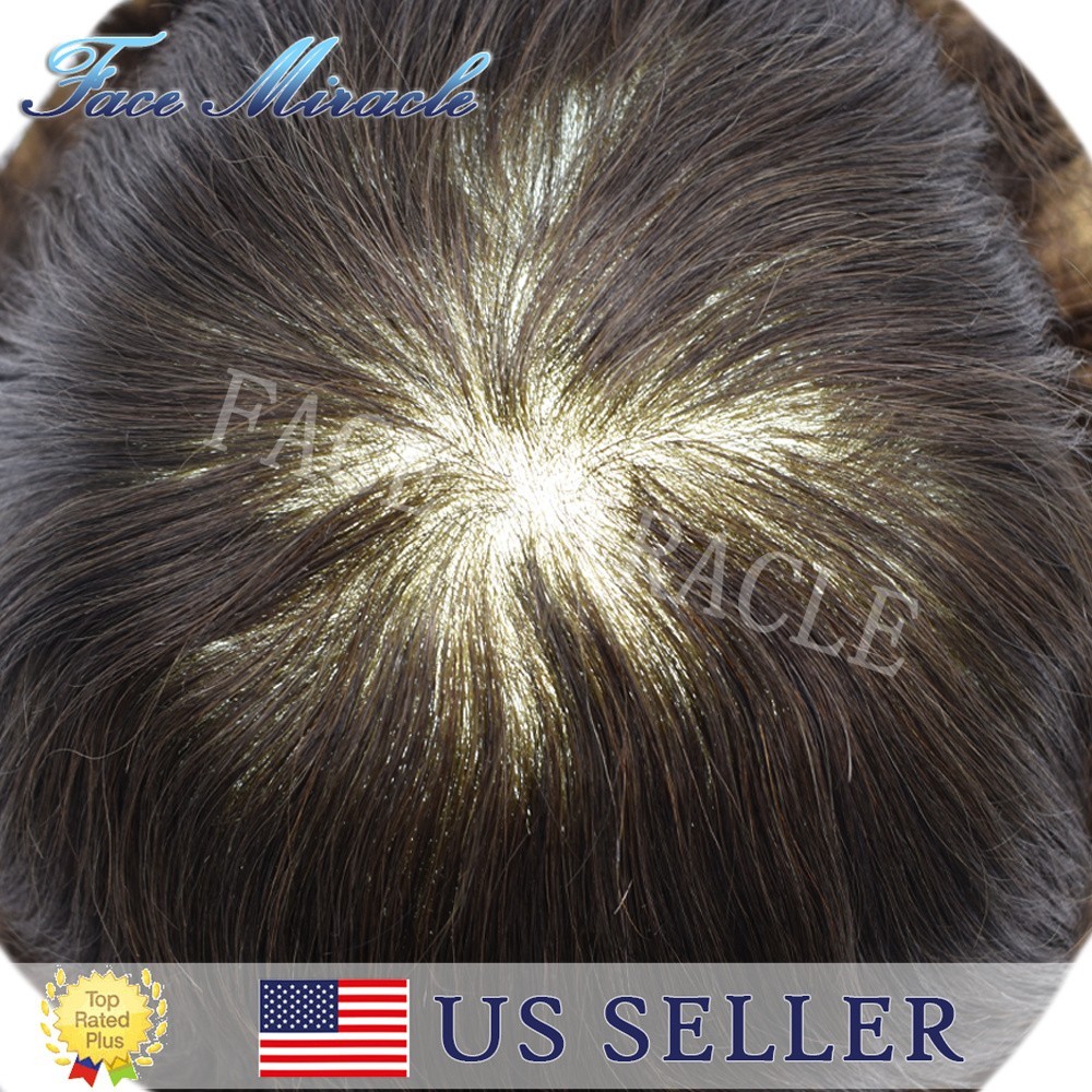 Ultra Thin Skin Mens Hair Piece Human Hair Replacement System V-Looped PU Toupee