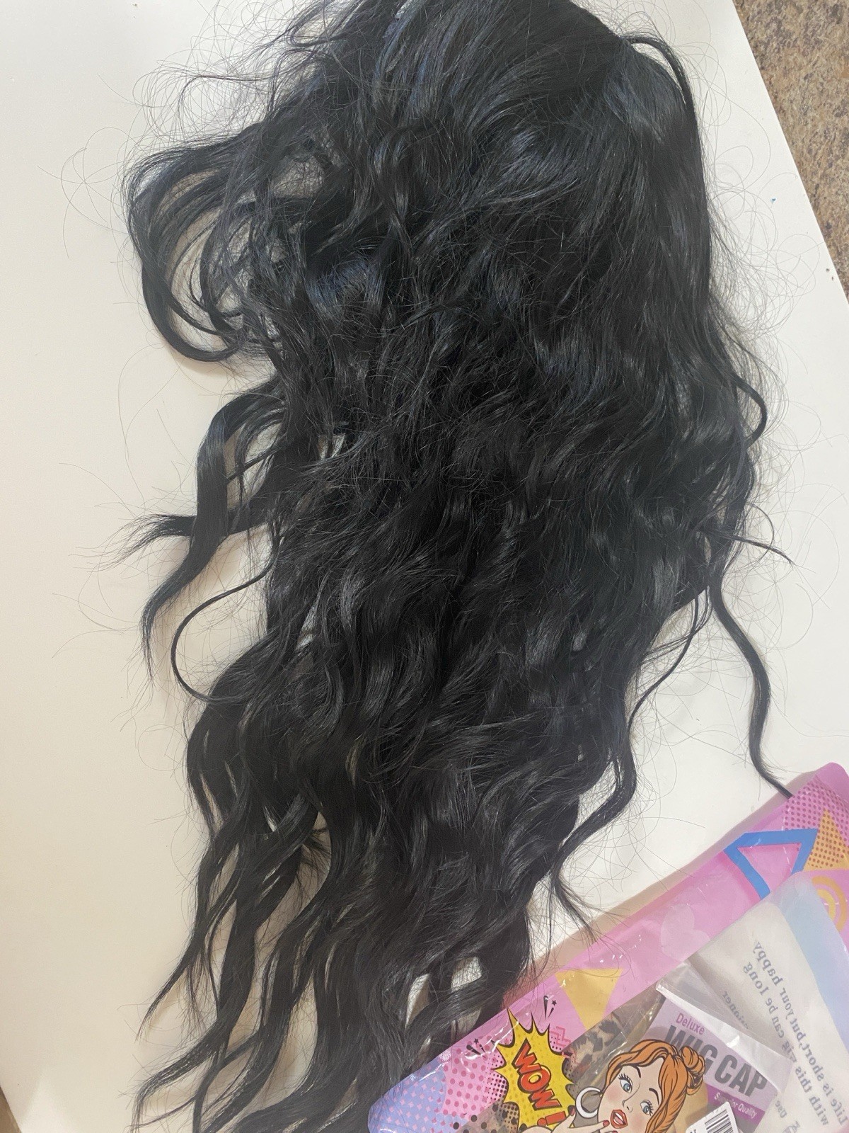 Stamped Glorious Long Black Wavy Wig, 25 Inch Beautiful