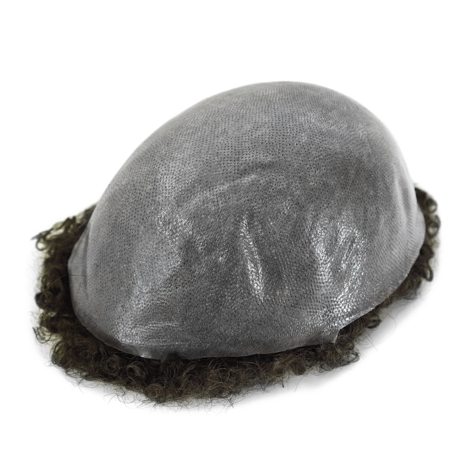 Natural Mens Human Hair Replacement All Thin Skin Toupee Curly Hairpiece 10mm #3