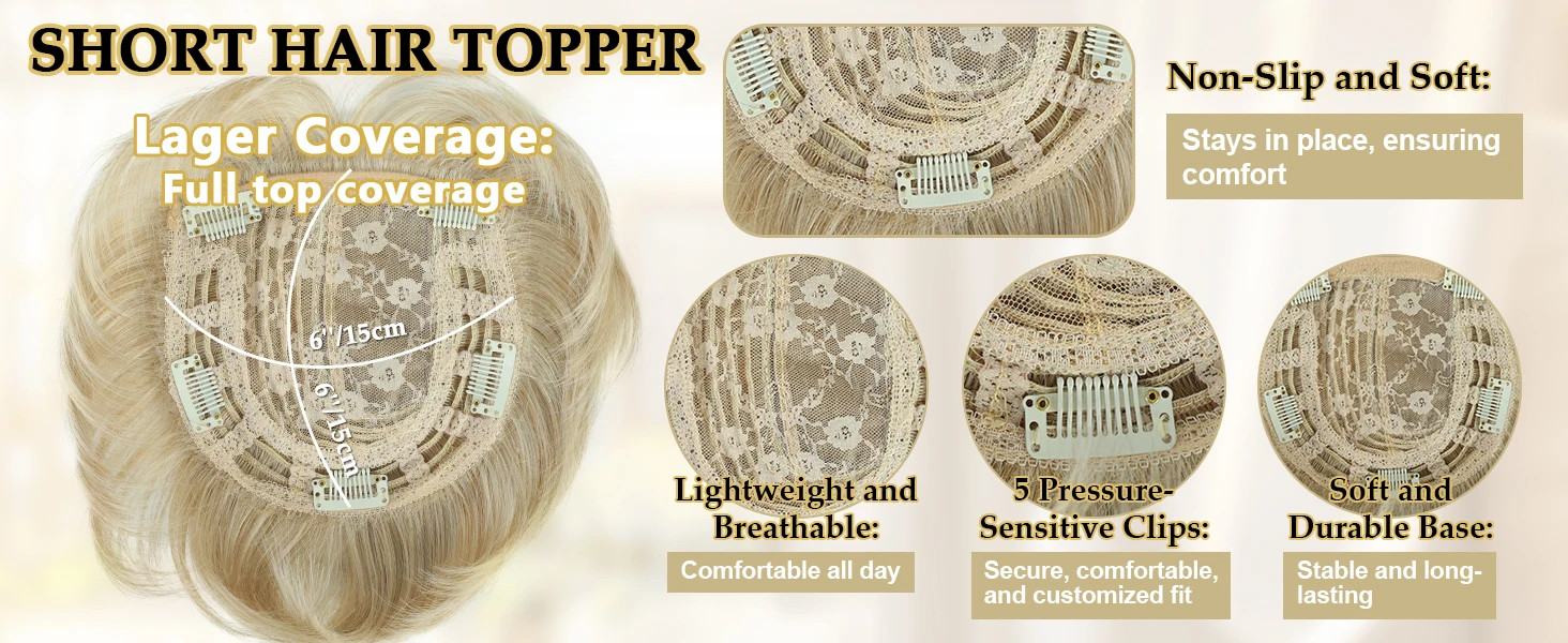 Short Pixie Cut Hair Topper Natural Wave Hair Pieces for Women Men Thinning Hair