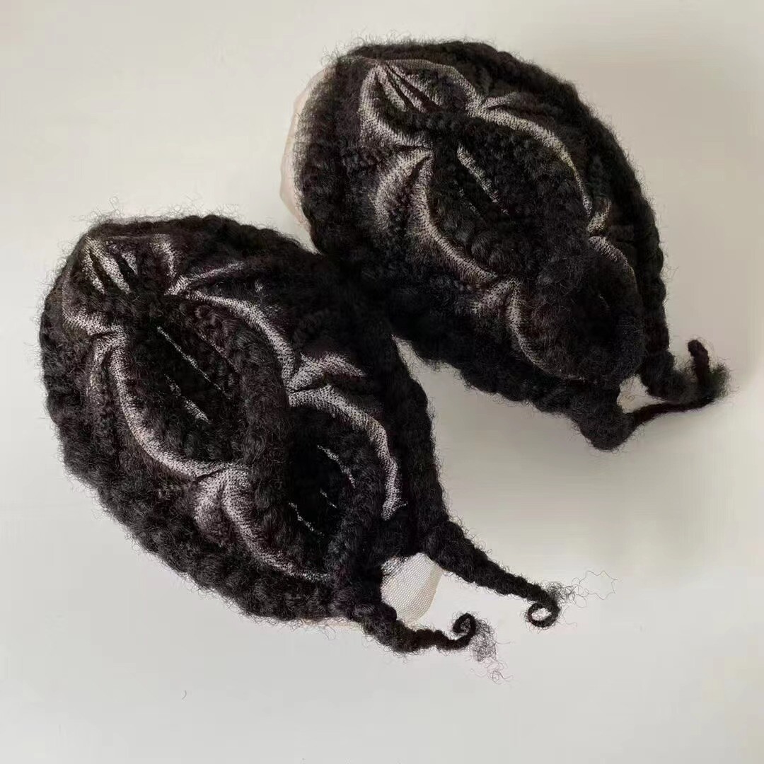 Full Lace Afro Curl Mens Toupee African American Human Black Braids