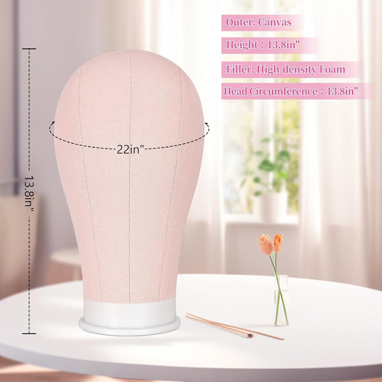 Professional 22In Wig Stand with 63In Adjustable Tripod – Pink Display Head
