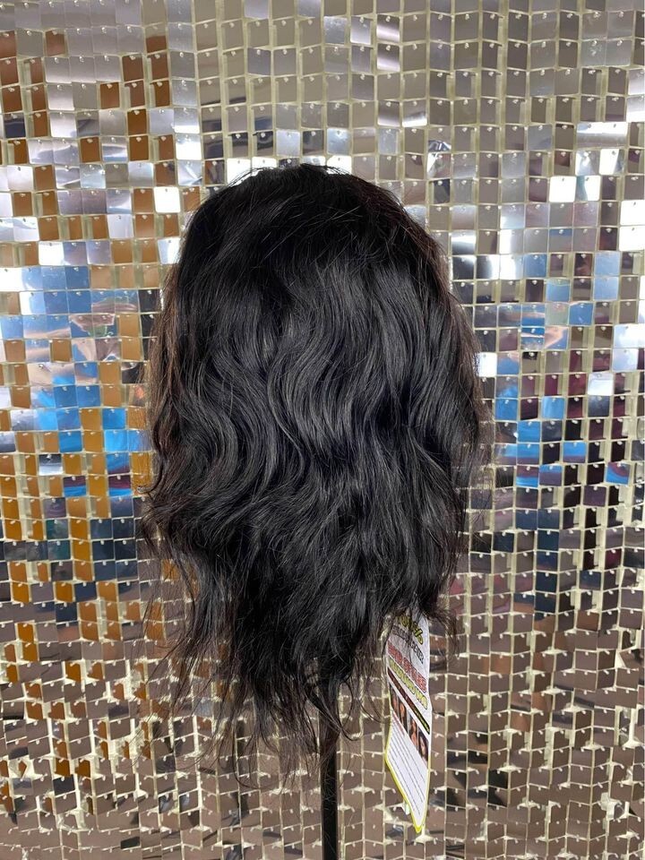Human Hair Wig 16 Inch Natural Black Body Wave 4×4 Lace Front New