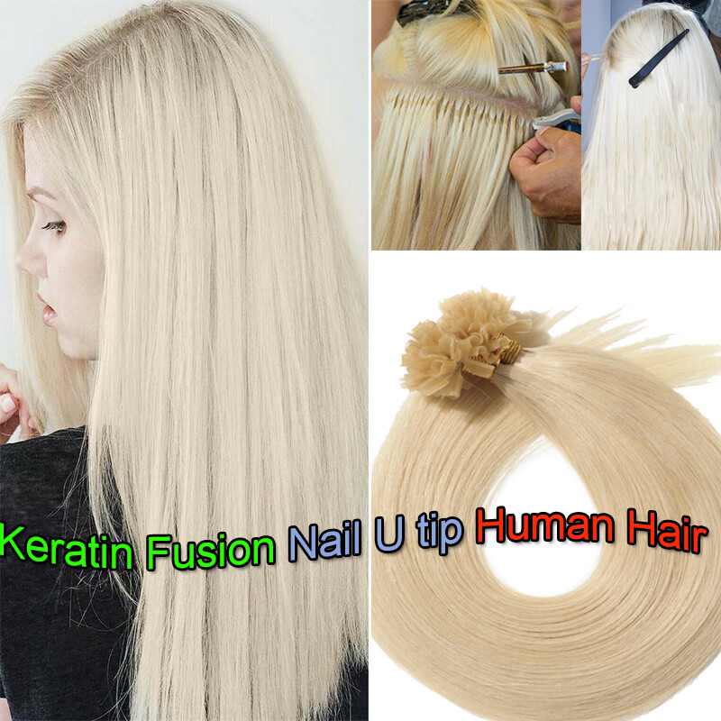 100 Strands U Nail Tip Pre Bonded Fusion Straight Remy Human Hair Extensions C13